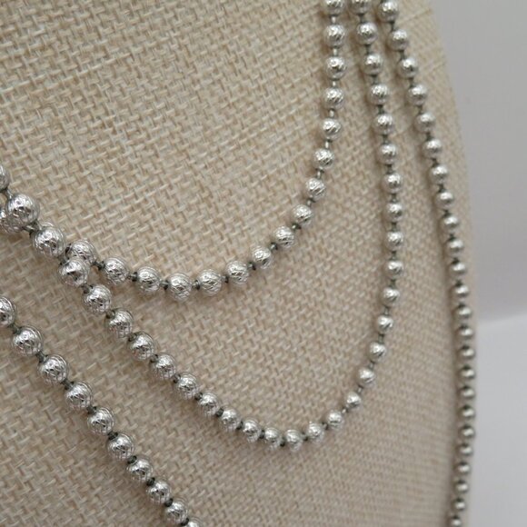 Crown Trifari Silver Tone Textured Beaded Necklace Extra Long - Picture 2 of 8